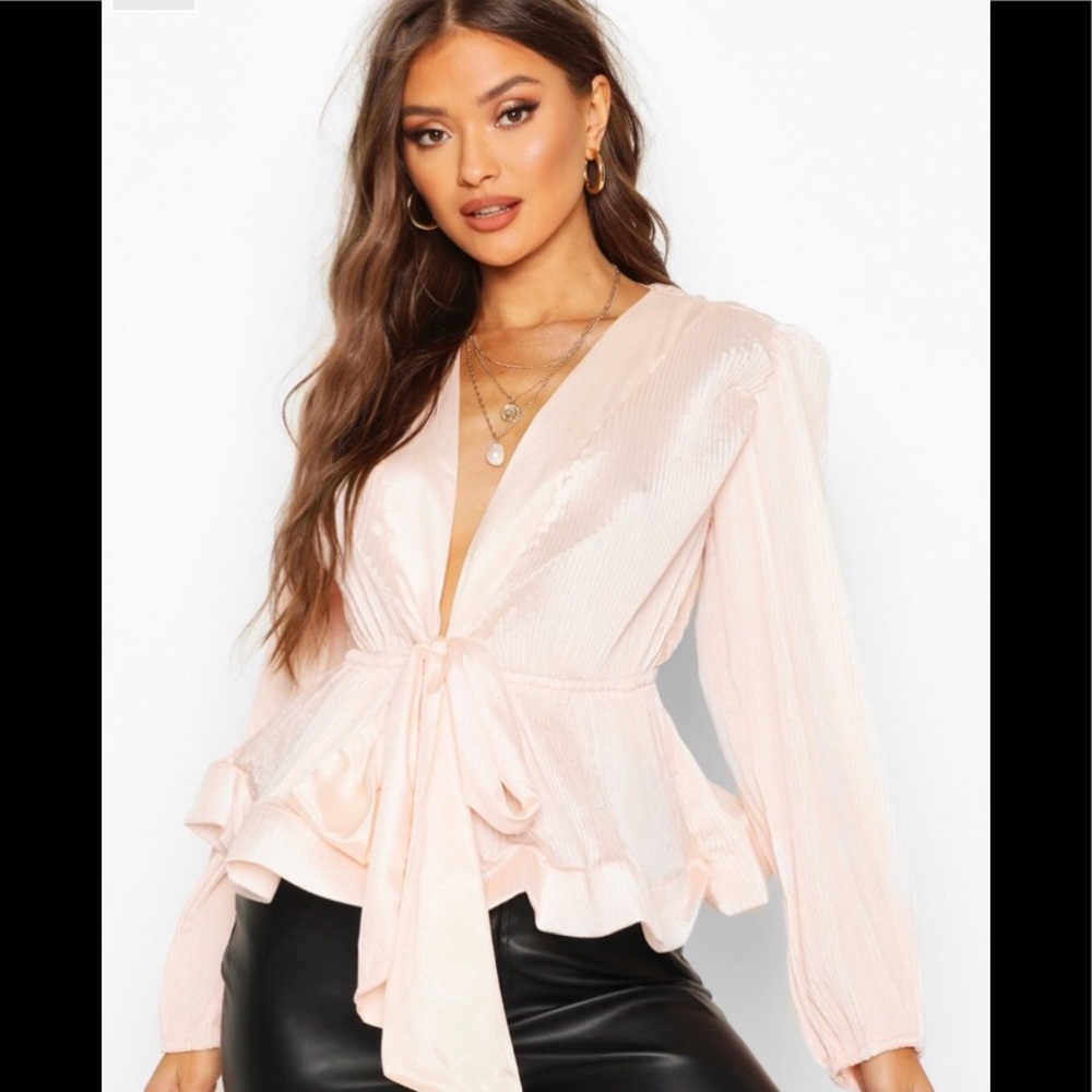 Deep V peplum top